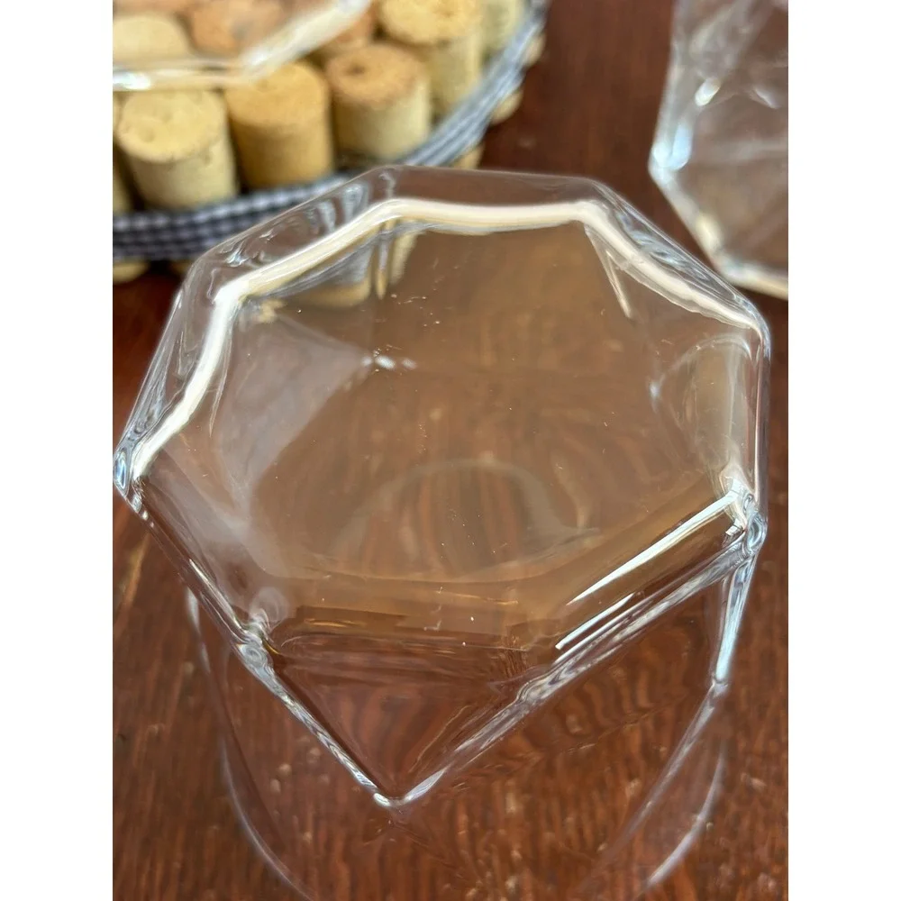 Set of 4 Crinkled Whiskey Glasses Clear Crumpled Paper Style Rocks Glass Tumbler